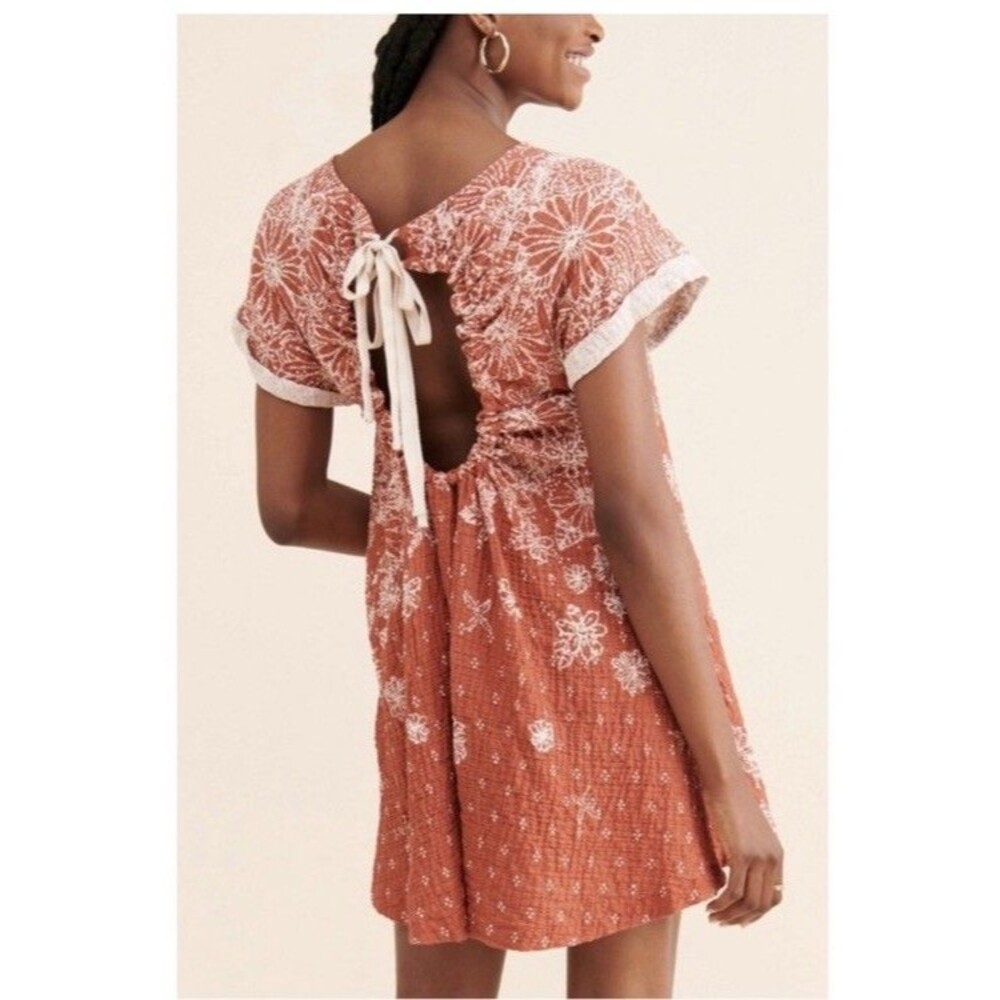 Free People Sundress Size S Cotton Embroidered Back Cut Out Boho Summer Sunny